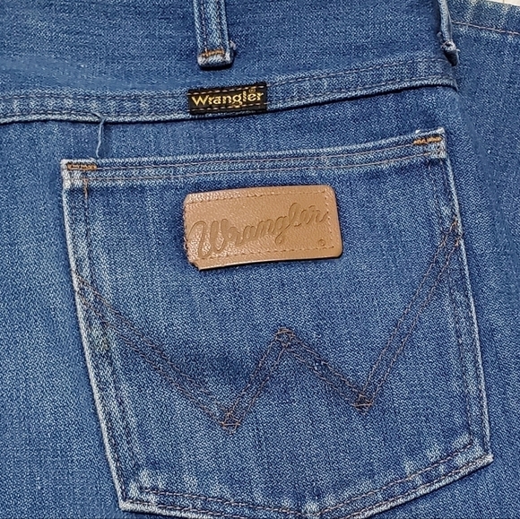 VINTAGE 1970s Wrangler Unisex Usa Made Denim Extra High Rise Bell Bottom Jeans - Picture 9 of 12